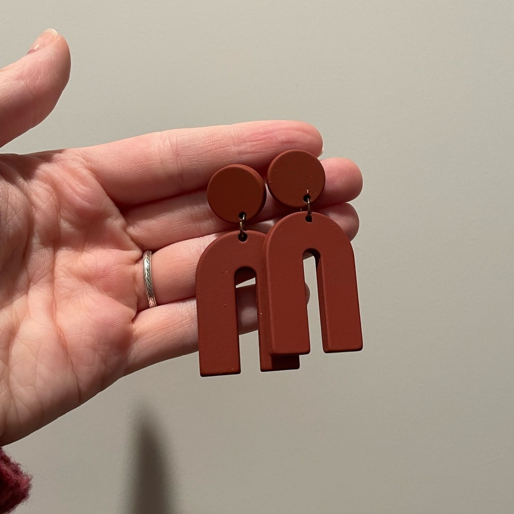 Red Arched Dangle Earrings